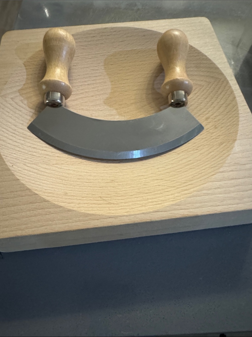 Double-Handled Mezzaluna Herb Chopper with Wooden Handles